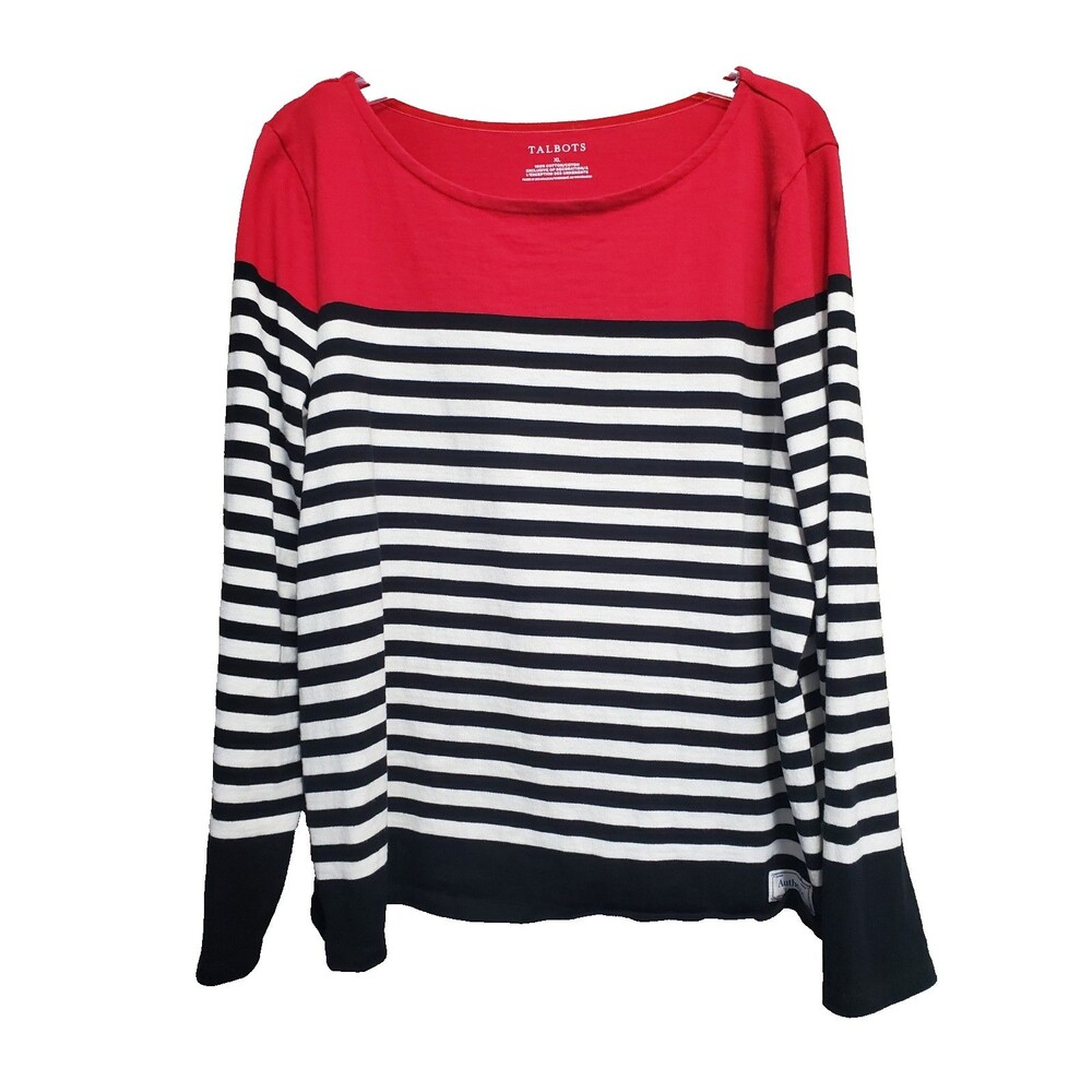 Talbots Cotton Slope Stripe Long Sleeve Thick Knit Boat Neck T-Shirt Size XL